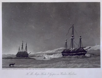 H.M. Schiffe Hecla und Griper im Winterhafen, aus 